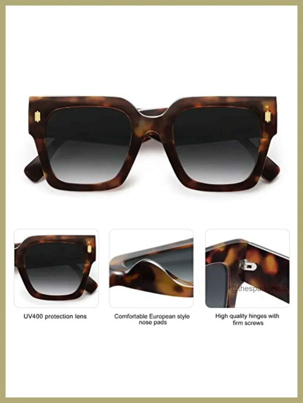 Oversized Square Sunglasses Women UV400 Protection Vintage Retro